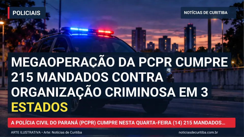 Ilustração do Notícias de Curitiba sobre Megaoperação da PCPR cumpre 215 mandados contra organização criminosa em 3 estados.