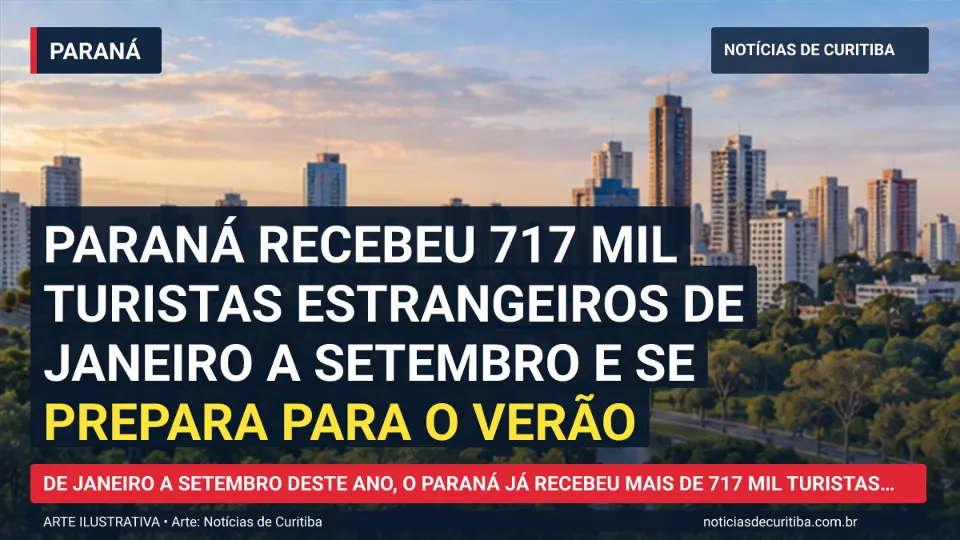 Ilustração do Notícias de Curitiba sobre Paraná recebeu 717 mil turistas estrangeiros de janeiro a setembro e se prepara para o verão.