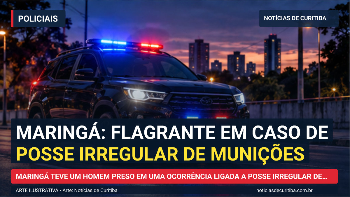 Ilustração do Notícias de Curitiba sobre Maringá: flagrante em caso de posse irregular de munições.