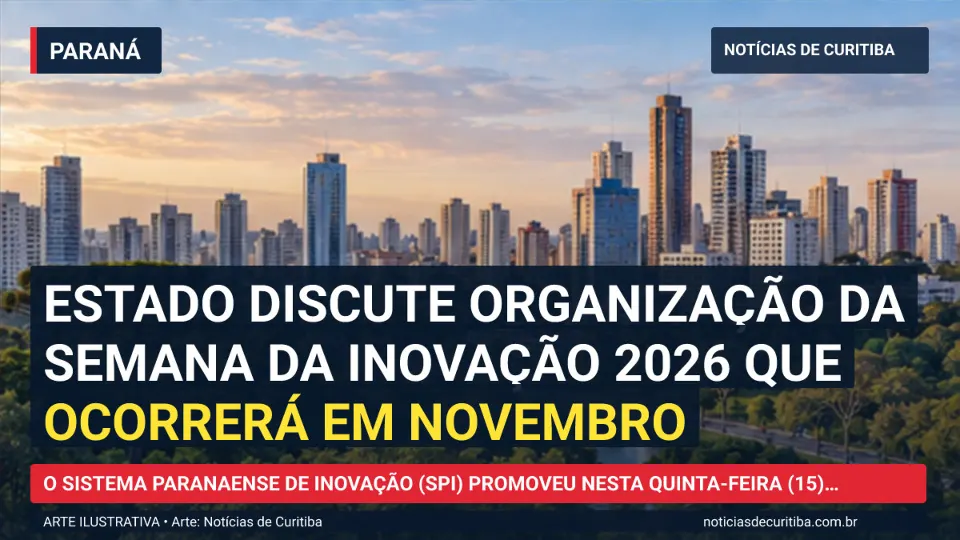 Ilustração do Notícias de Curitiba sobre Estado discute organização da Semana da Inovação 2026 que ocorrerá em novembro.