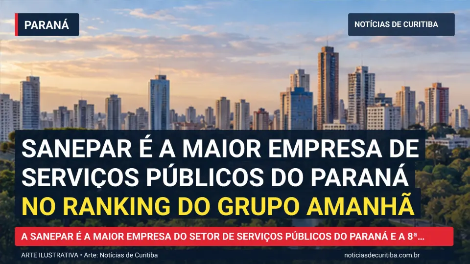 Ilustração do Notícias de Curitiba sobre Sanepar é a maior empresa de serviços públicos do Paraná no ranking do Grupo Amanhã.