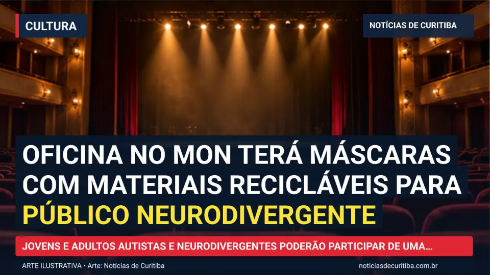 Ilustração do Notícias de Curitiba sobre Oficina no MON terá máscaras com materiais recicláveis para público neurodivergente.