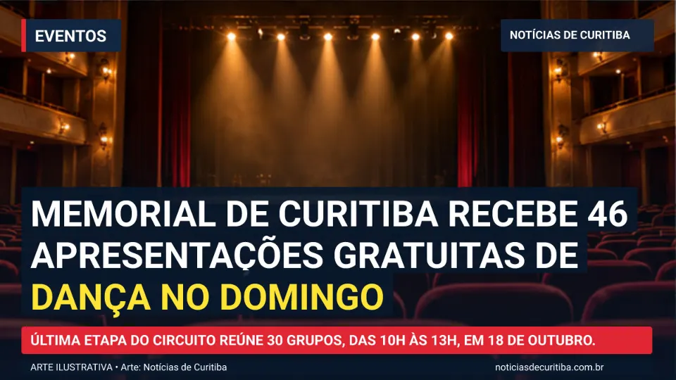 Ilustração do Notícias de Curitiba sobre Memorial de Curitiba recebe 46 apresentações gratuitas de dança no domingo.
