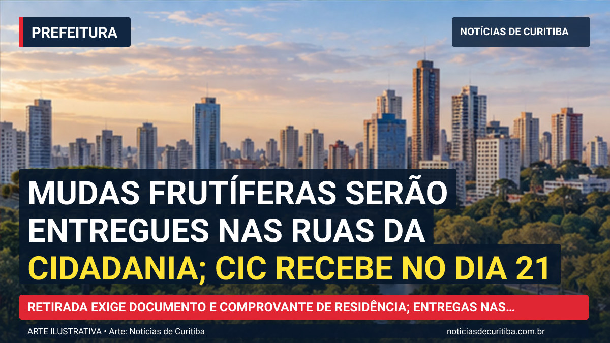 Ilustração do Notícias de Curitiba sobre Mudas frutíferas serão entregues nas Ruas da Cidadania; CIC recebe no dia 21.