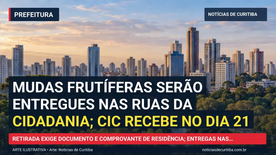 Ilustração do Notícias de Curitiba sobre Mudas frutíferas serão entregues nas Ruas da Cidadania; CIC recebe no dia 21.