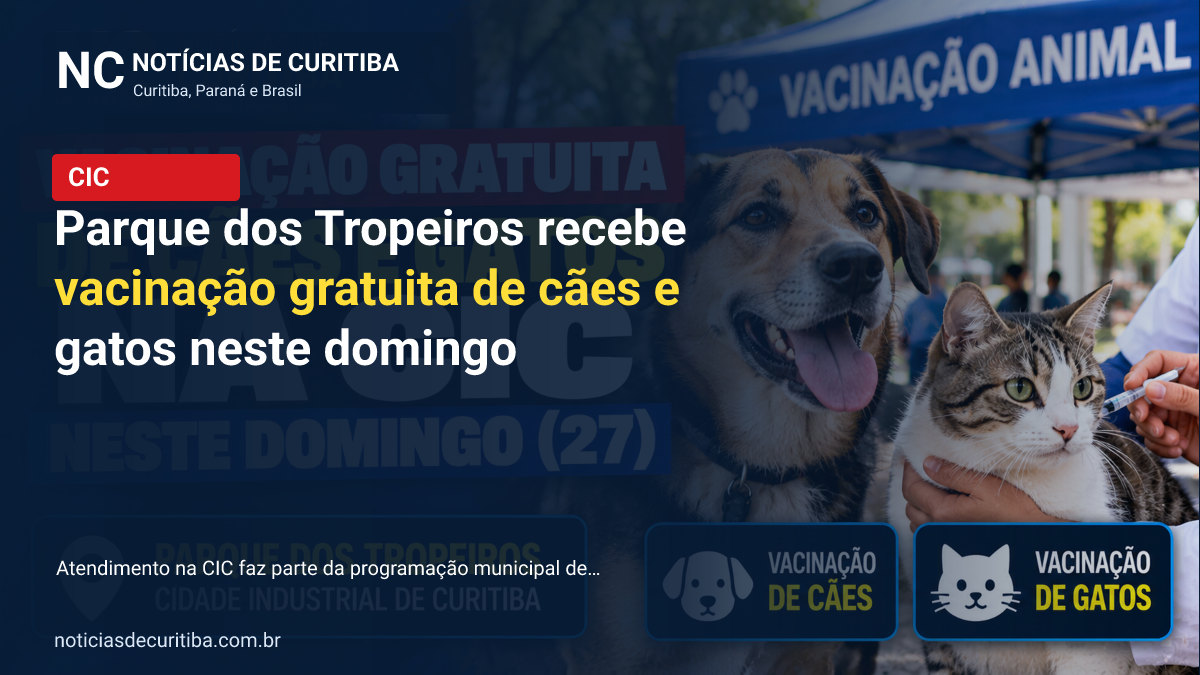 Capa da matéria sobre Parque dos Tropeiros recebe vacinação gratuita de cães e gatos neste domingo publicada pelo Notícias de Curitiba