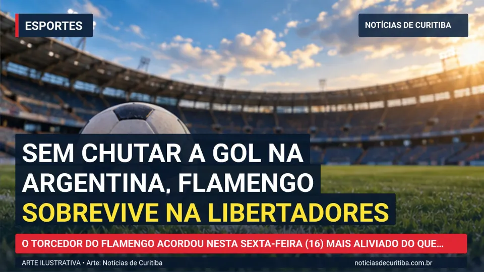 Ilustração do Notícias de Curitiba sobre Sem chutar a gol na Argentina, Flamengo sobrevive na Libertadores.