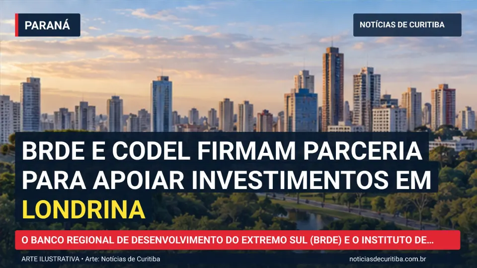 Ilustração do Notícias de Curitiba sobre BRDE e Codel firmam parceria para apoiar investimentos em Londrina.