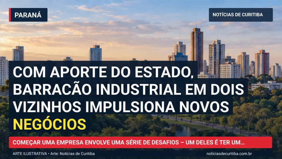 Ilustração do Notícias de Curitiba sobre Com aporte do Estado, barracão industrial em Dois Vizinhos impulsiona novos negócios.