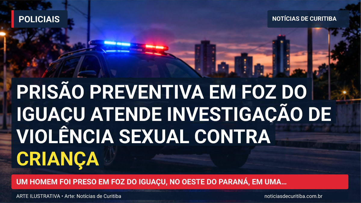 Ilustração do Notícias de Curitiba sobre Prisão preventiva em Foz do Iguaçu atende investigação de violência sexual contra criança.