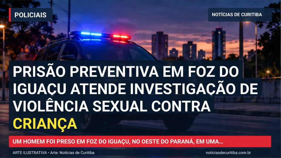 Ilustração do Notícias de Curitiba sobre Prisão preventiva em Foz do Iguaçu atende investigação de violência sexual contra criança.