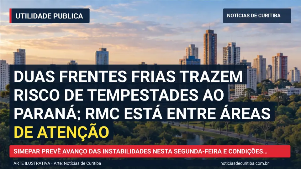 Capa da matéria sobre Duas frentes frias trazem risco de tempestades ao Paraná; RMC está entre áreas de atenção publicada pelo Notícias de Curitiba
