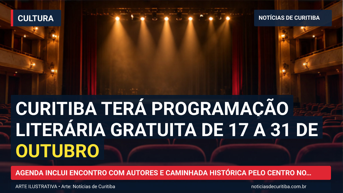 Ilustração do Notícias de Curitiba sobre Curitiba terá programação literária gratuita de 17 a 31 de outubro.