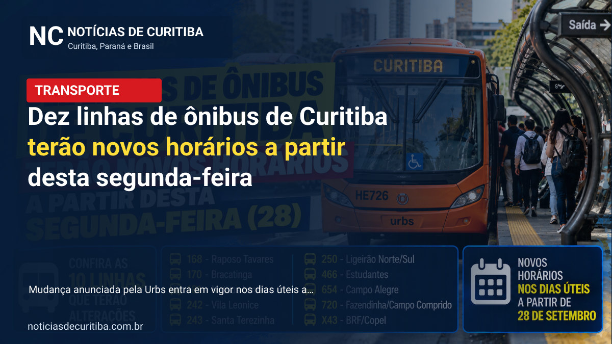 Capa da matéria sobre Dez linhas de ônibus de Curitiba terão novos horários a partir desta segunda-feira publicada pelo Notícias de Curitiba
