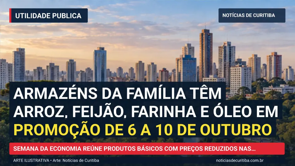 Capa do Notícias de Curitiba para matéria sobre Armazéns da Família têm arroz, feijão, farinha e óleo em promoção de 6 a 10 de outubro.