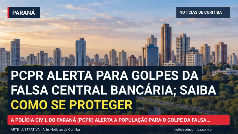 Ilustração do Notícias de Curitiba sobre PCPR alerta para golpes da falsa central bancária; saiba como se proteger.