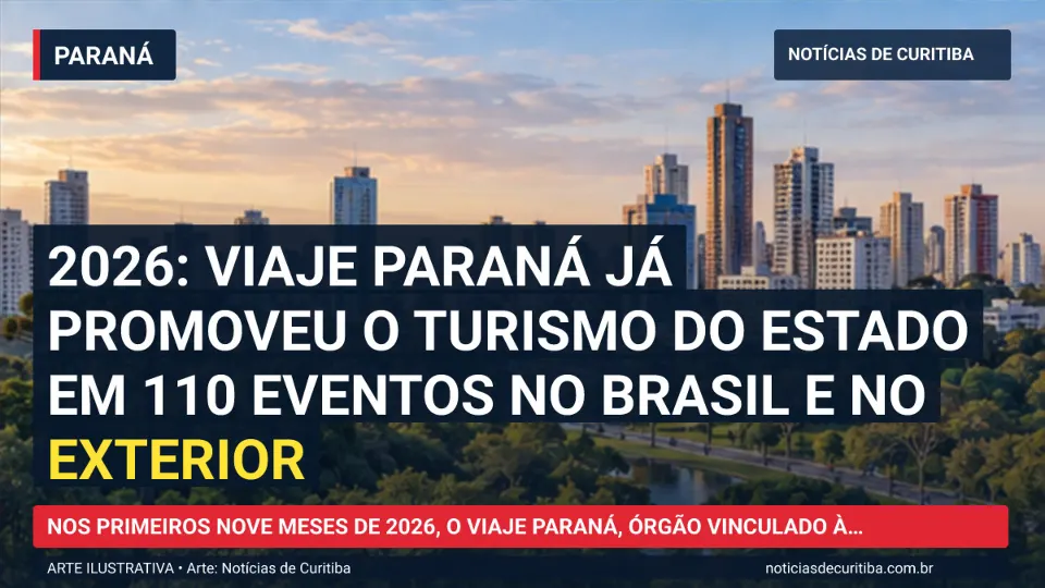 Ilustração do Notícias de Curitiba sobre 2026: Viaje Paraná já promoveu o turismo do Estado em 110 eventos no Brasil e no Exterior.