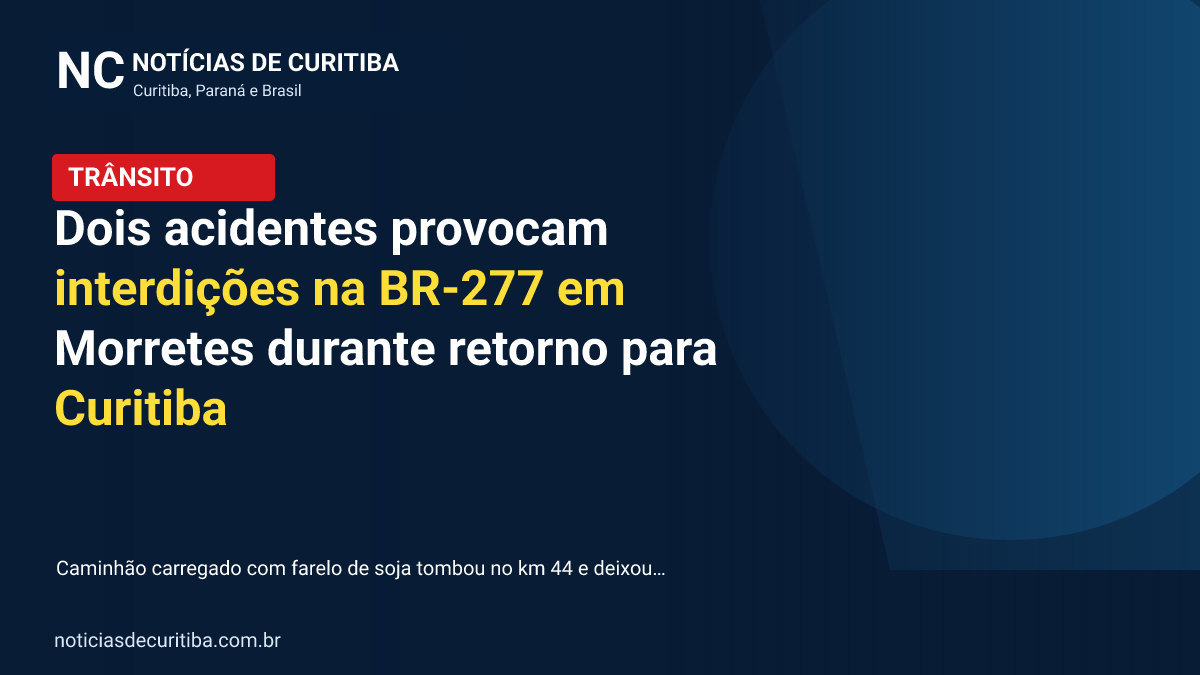 Capa da matéria sobre Dois acidentes provocam interdições na BR-277 em Morretes durante retorno para Curitiba publicada pelo Notícias de Curitiba