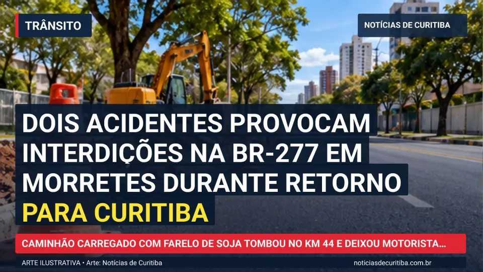 Capa da matéria sobre Dois acidentes provocam interdições na BR-277 em Morretes durante retorno para Curitiba publicada pelo Notícias de Curitiba