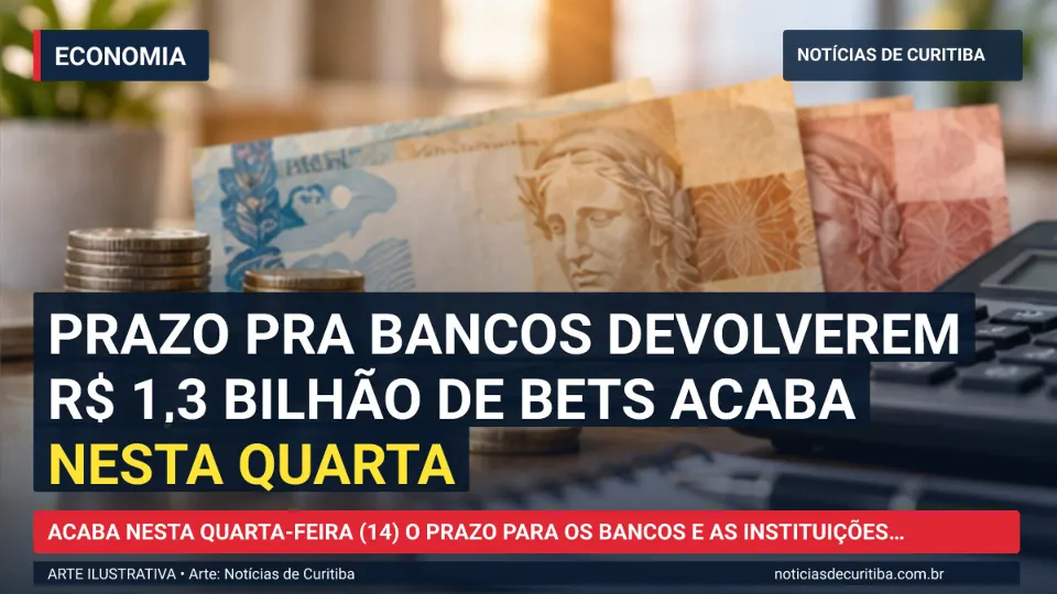 Ilustração do Notícias de Curitiba sobre Prazo pra bancos devolverem R$ 1,3 bilhão de bets acaba nesta quarta.