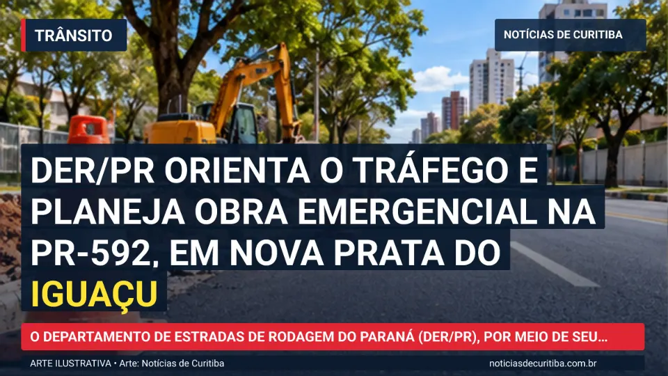 Ilustração do Notícias de Curitiba sobre DER/PR orienta o tráfego e planeja obra emergencial na PR-592, em Nova Prata do Iguaçu.
