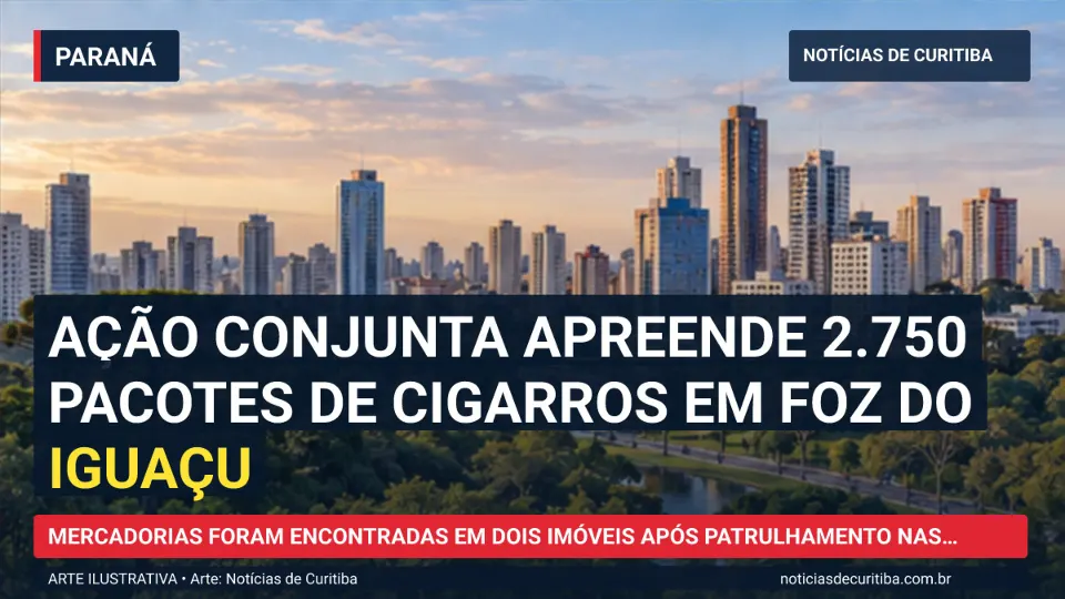 Ilustração do Notícias de Curitiba sobre Ação conjunta apreende 2.750 pacotes de cigarros em Foz do Iguaçu.