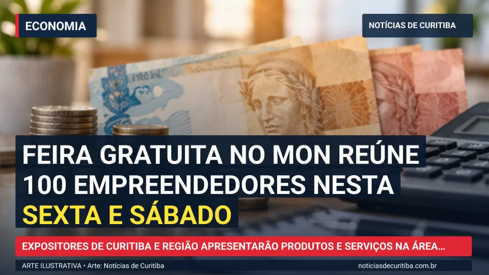 Ilustração do Notícias de Curitiba sobre Feira gratuita no MON reúne 100 empreendedores nesta sexta e sábado.