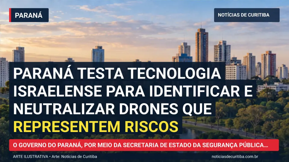 Ilustração do Notícias de Curitiba sobre Paraná testa tecnologia israelense para identificar e neutralizar drones que representem riscos.