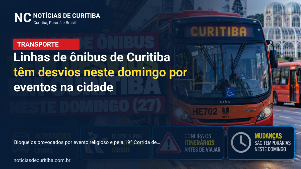 Capa da matéria sobre Linhas de ônibus de Curitiba têm desvios neste domingo por eventos na cidade publicada pelo Notícias de Curitiba