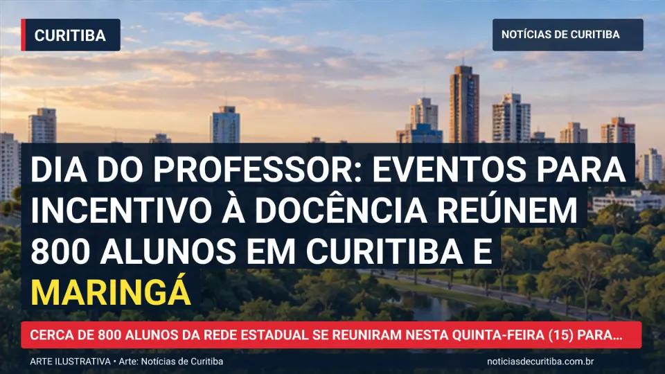 Ilustração do Notícias de Curitiba sobre Dia do Professor: eventos para incentivo à docência reúnem 800 alunos em Curitiba e Maringá.