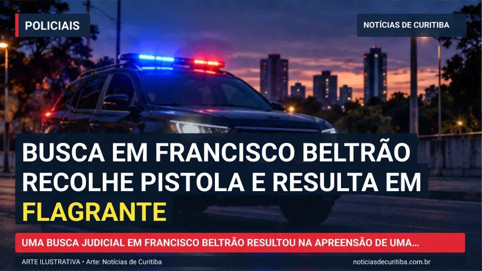 Ilustração do Notícias de Curitiba sobre Busca em Francisco Beltrão recolhe pistola e resulta em flagrante.
