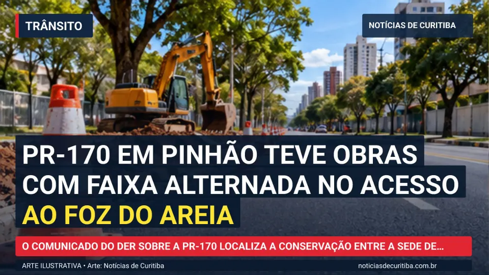 Ilustração do Notícias de Curitiba sobre PR-170 em Pinhão teve obras com faixa alternada no acesso ao Foz do Areia.