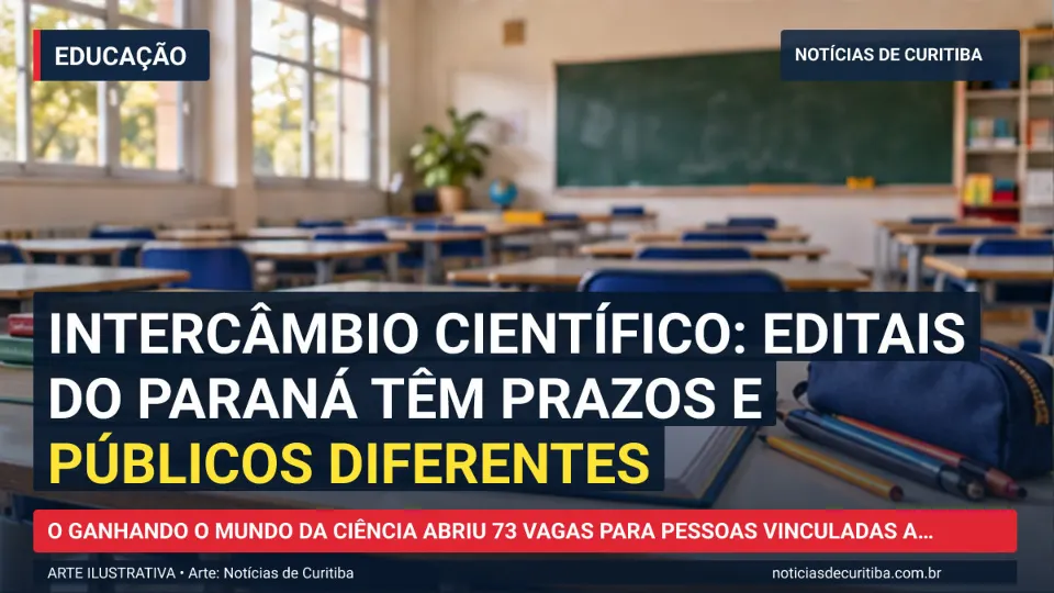 Ilustração do Notícias de Curitiba sobre Intercâmbio científico: editais do Paraná têm prazos e públicos diferentes.