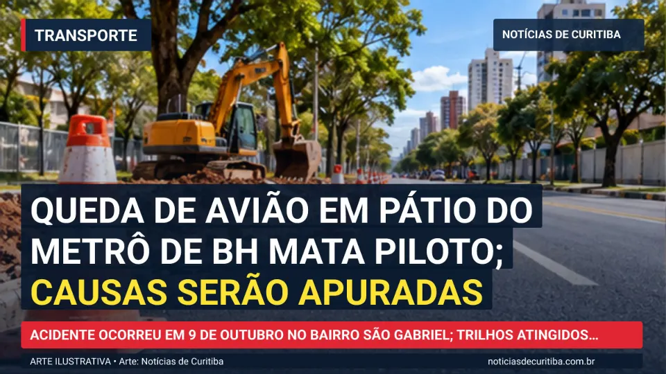 Ilustração do Notícias de Curitiba sobre Queda de avião em pátio do metrô de BH mata piloto; causas serão apuradas.