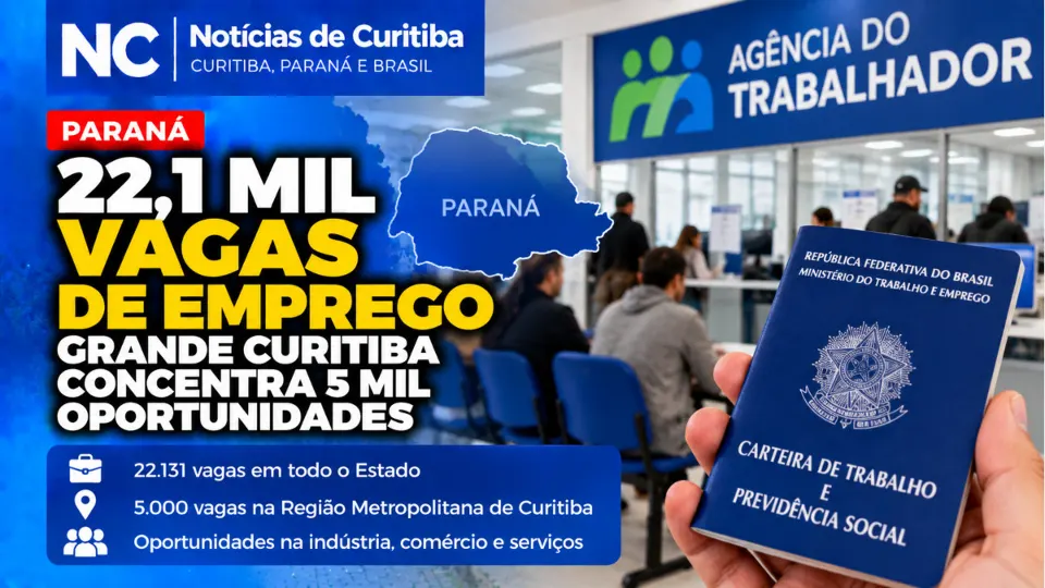 Paraná tem 22,1 mil vagas de emprego e Grande Curitiba concentra 5 mil oportunidades