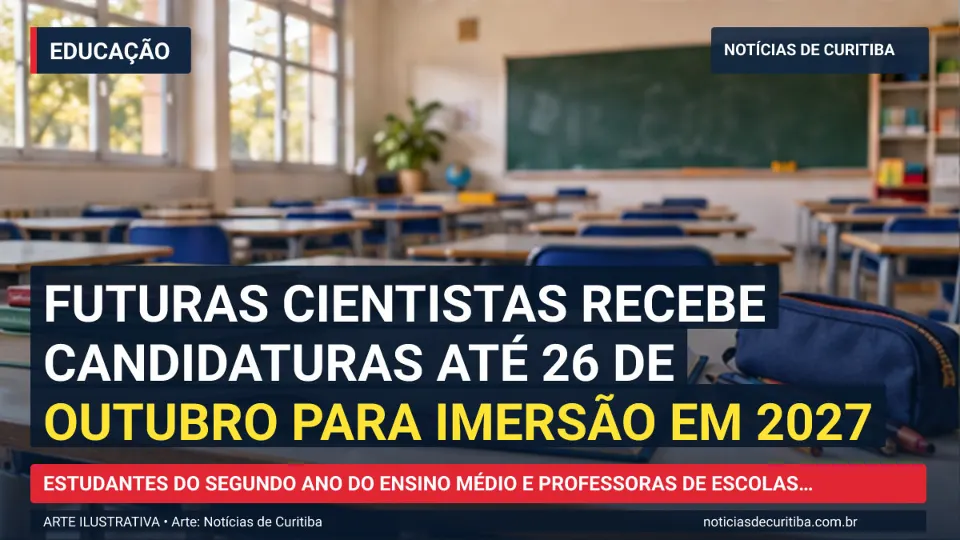 Ilustração do Notícias de Curitiba sobre Futuras Cientistas recebe candidaturas até 26 de outubro para imersão em 2027.