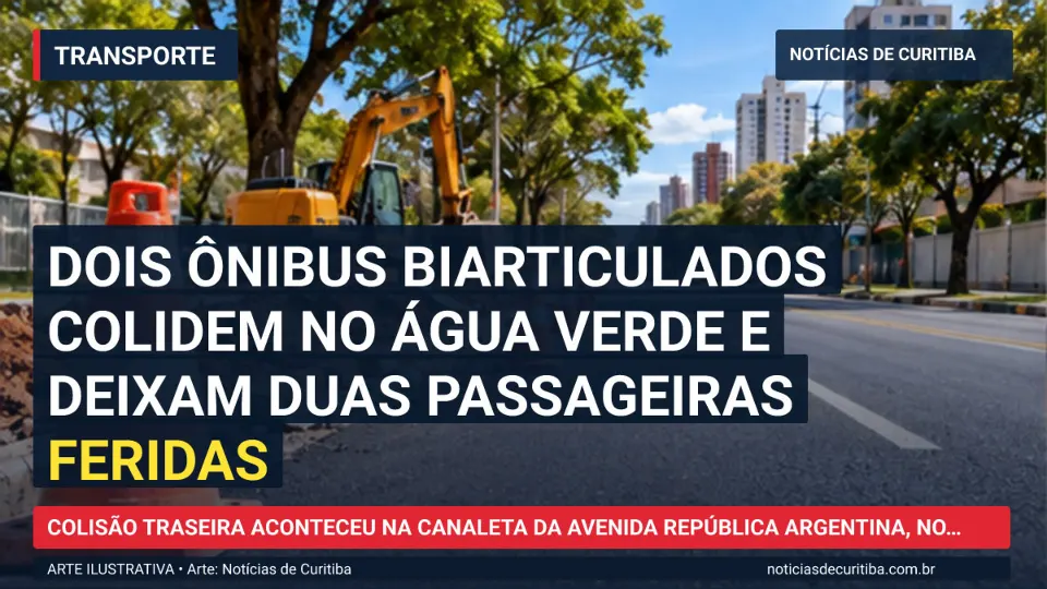 Ilustração do Notícias de Curitiba sobre Dois ônibus biarticulados colidem no Água Verde e deixam duas passageiras feridas.